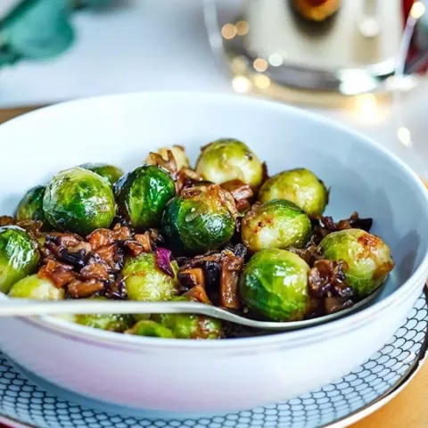 Vegan Brussels Sprouts with Mushroom 'Bacon' Bosh TV