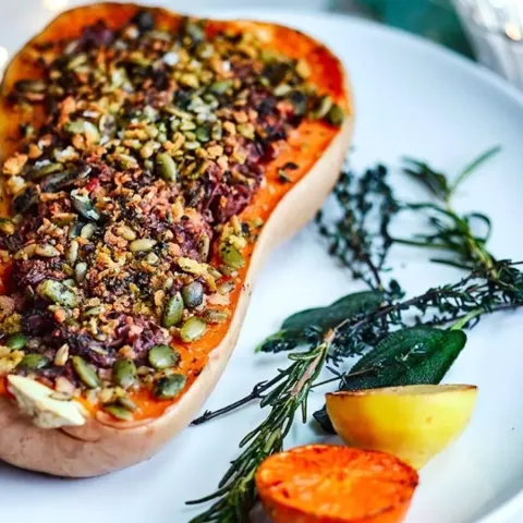 Vegan Butternut Squash with Spiced Red Wine Jus & Roast Spiced Nuts Bosh TV