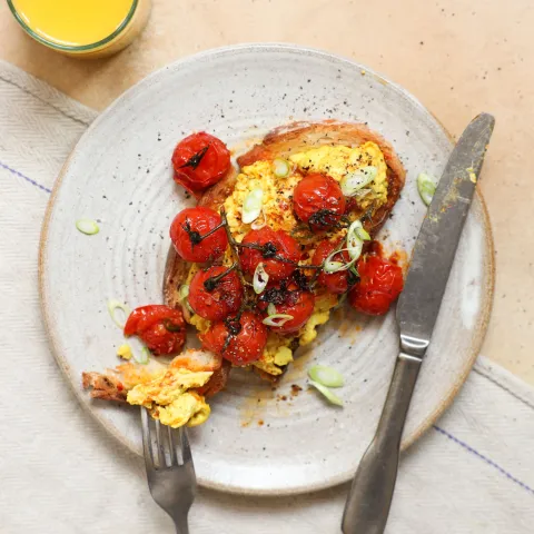 Vegan Scrambled Tofu with Harissa Roasted Tomatoes BOSHTV