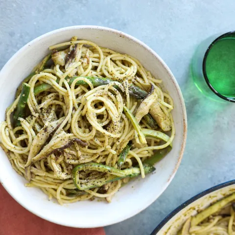 Vegan Super Fine Shiitake Pesto Spaghetti BOSHTV