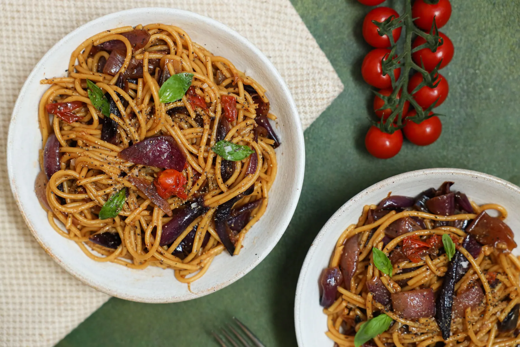 Vegan Roasted Balsamic Red Onion and Cherry Tomato Pasta BOSHTV