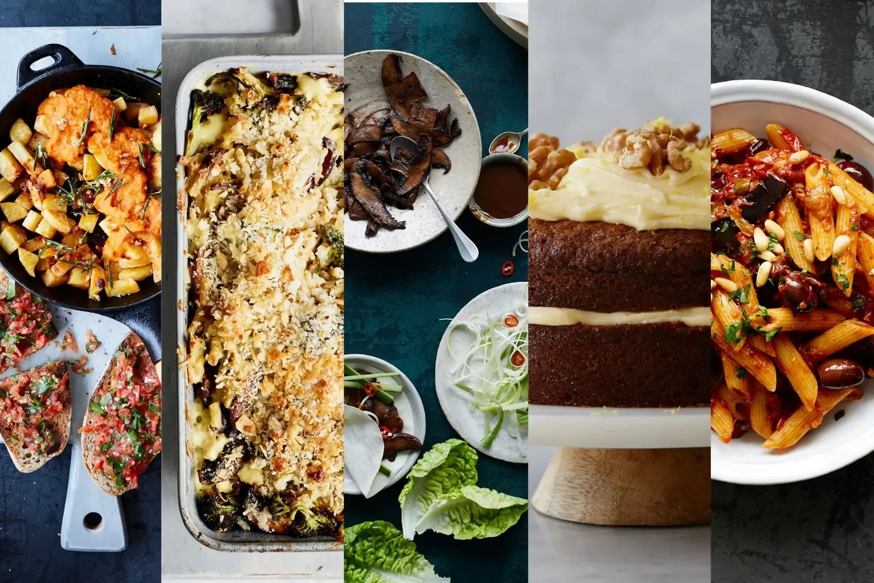 sliced images of different vegan foods