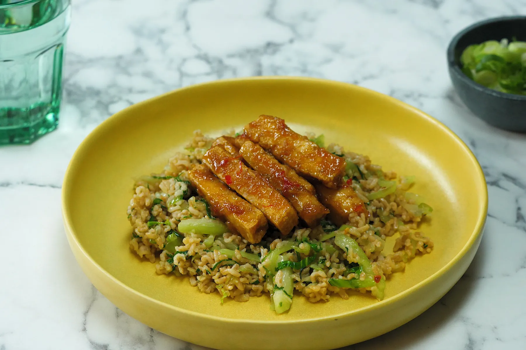 Crispy, Sticky Tofu with Pak Choi Wok Tossed Rice