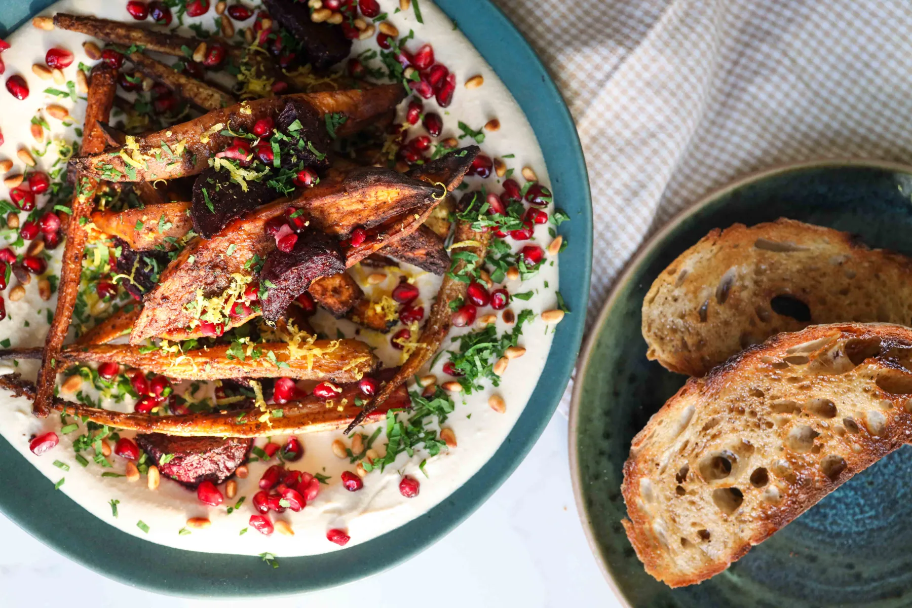 Lebanese 7 Spice Roasted Vegetable Medley On Creamy Butter Bean Humus