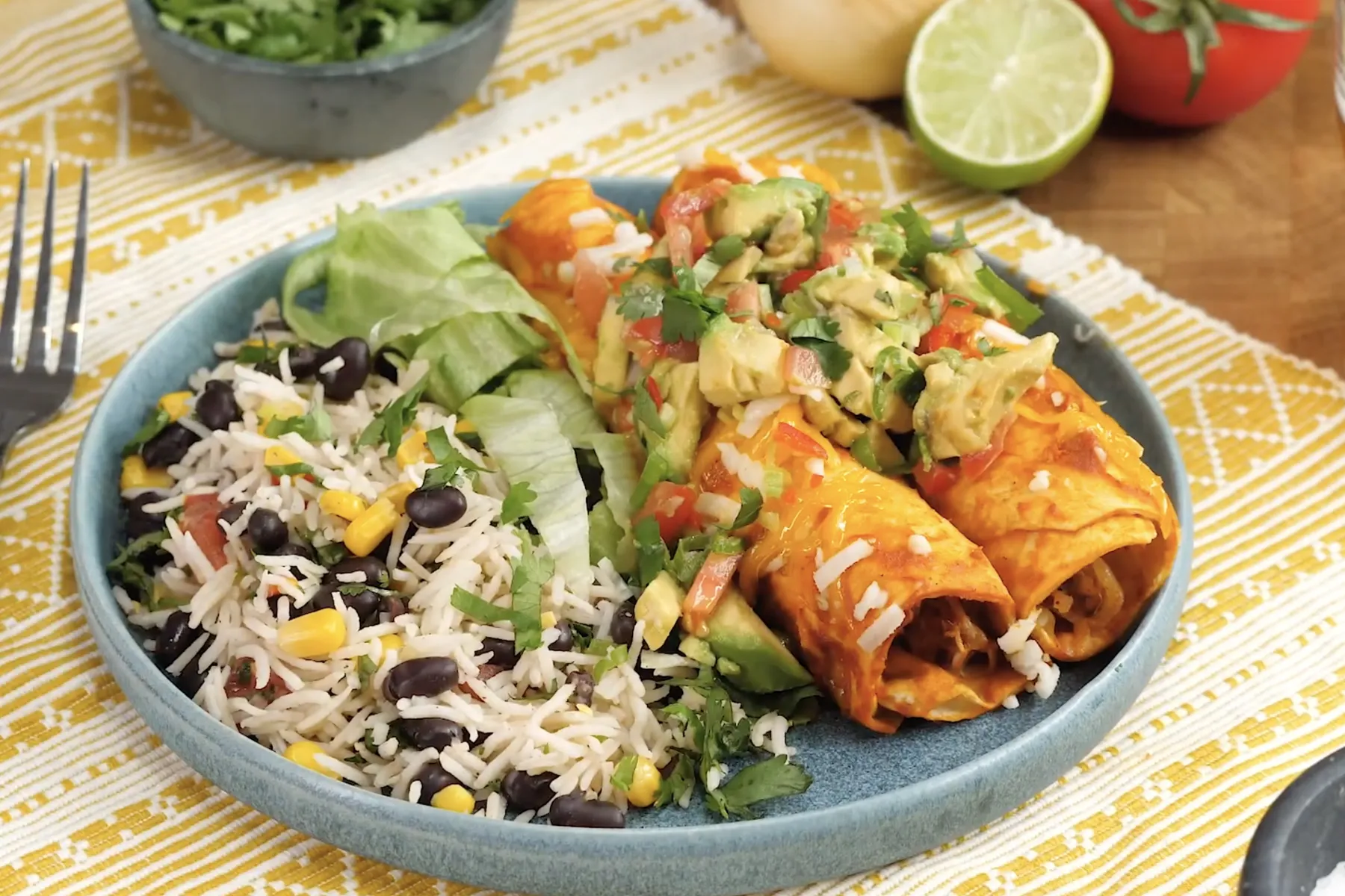 Jackfruit Tinga Enchiladas with Deconstructed Guacamole