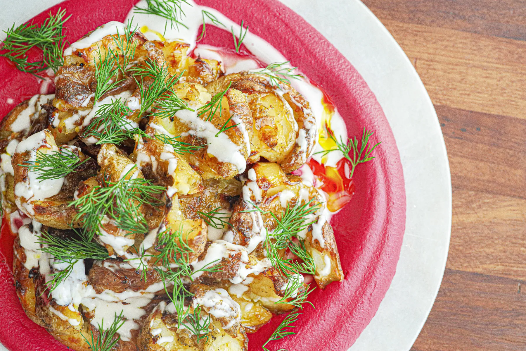 Smashed Potatoes With Beetroot Beans