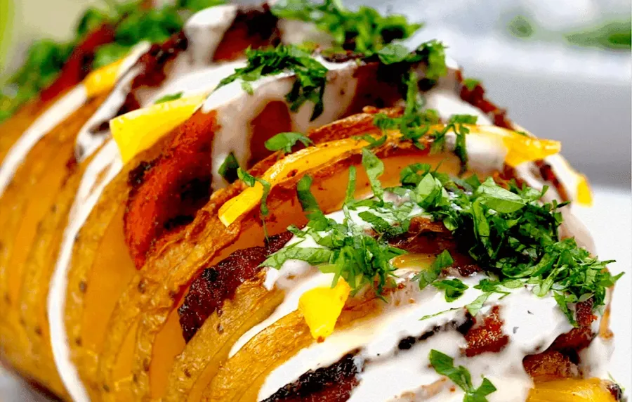 Vegan Bacon Cheeseburger Hasselback Potatoes Bosh TV