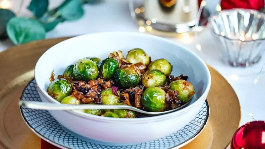 Vegan Brussels Sprouts with Mushroom 'Bacon' Bosh TV