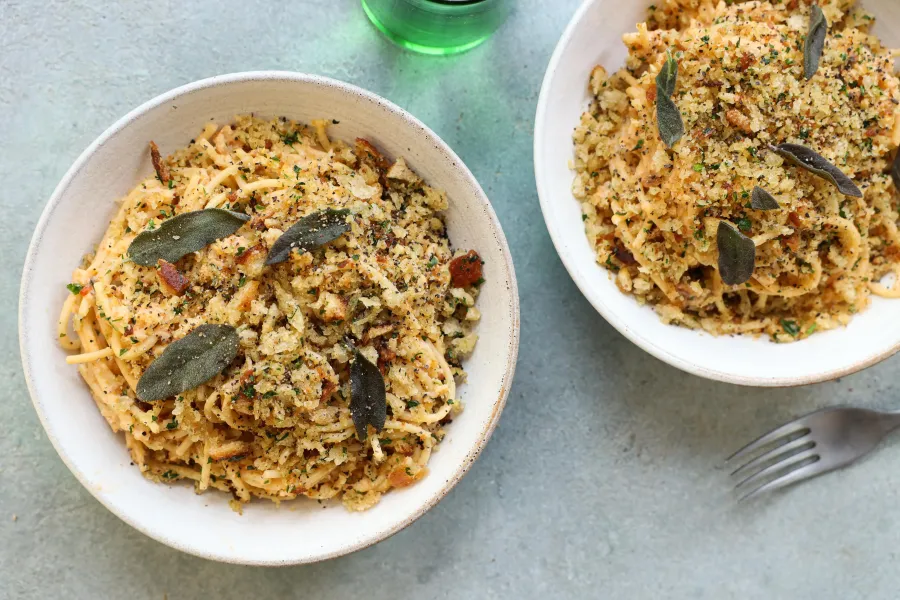 Vegan Fridge Raid Friday Breadcrumb Pasta BOSHTV
