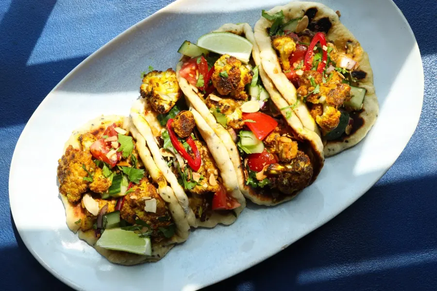 Vegan Korma Roasted Cauliflower with Naan Tacos BOSHTV