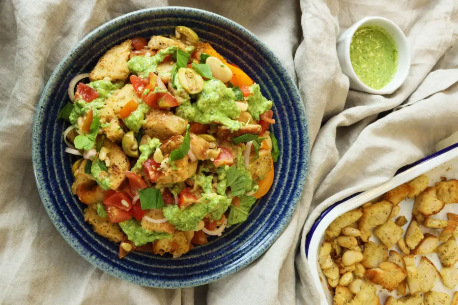 Vegan Pesto Panzanella Salad Bosh TV