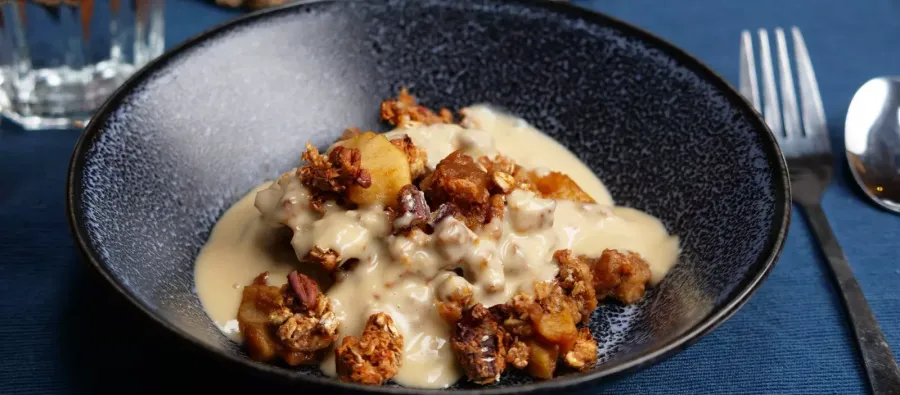 Vegan Salted Caramel Apple Crumble & Custard Bosh TV