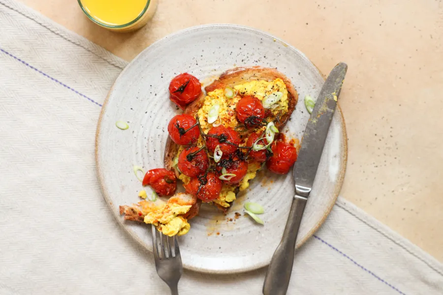Vegan Scrambled Tofu with Harissa Roasted Tomatoes BOSHTV