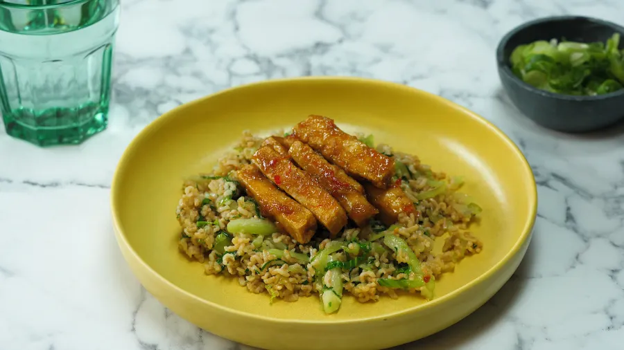 Crispy, Sticky Tofu with Pak Choi Wok Tossed Rice