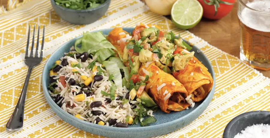Jackfruit Tinga Enchiladas with Deconstructed Guacamole